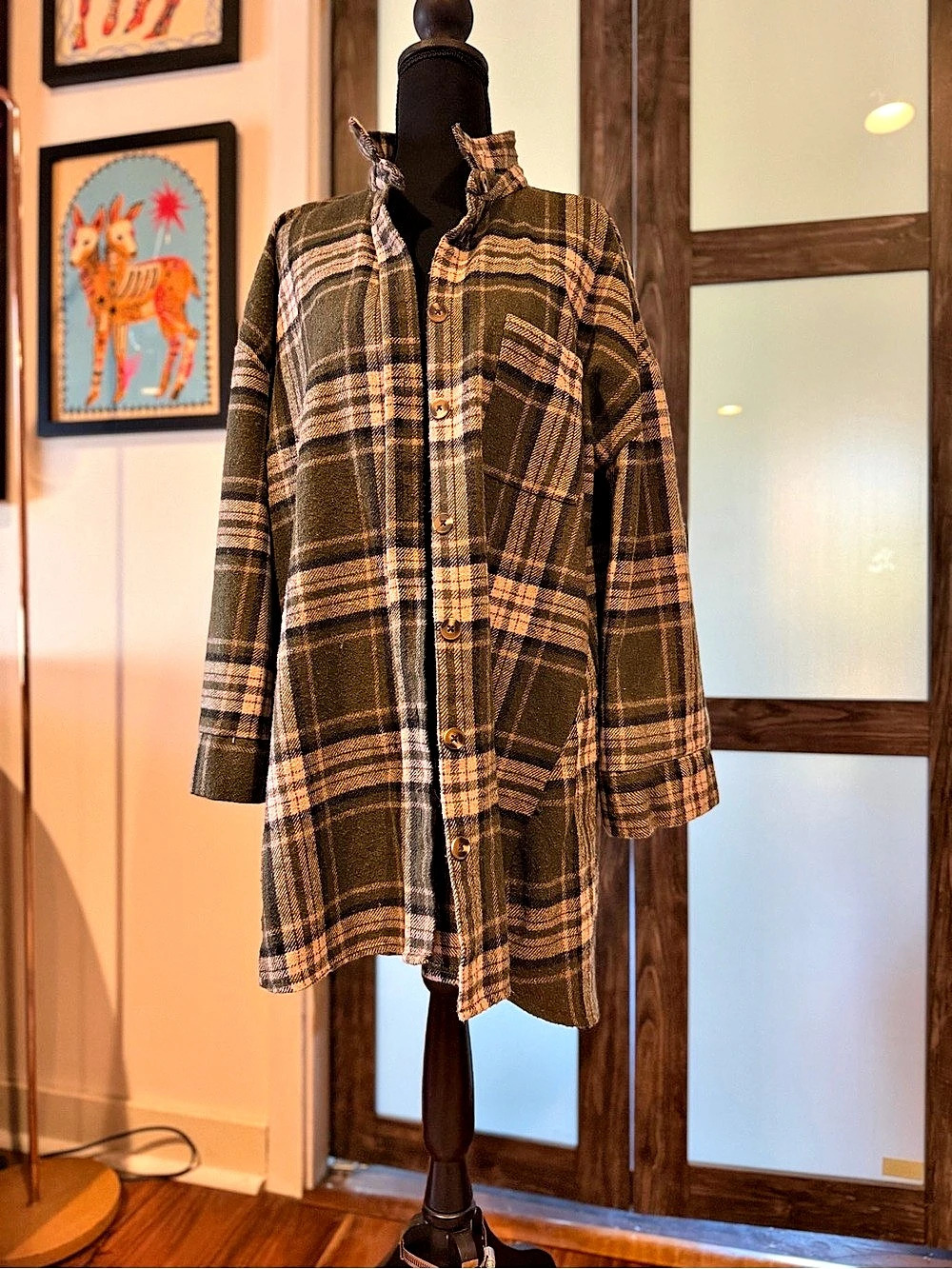 Nasty Gal Plaid Shirt Jacket in Green Plaid